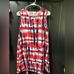 Red and Blue Tie-Dye Sleeveless Dress